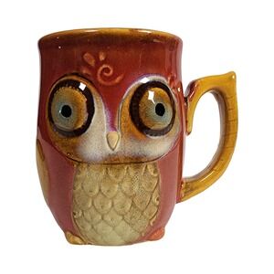 Gibson Home Owl Bird Coffee Mug Rustic Cottage Ceramic Sculpted Textured Cup